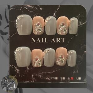 Silver and Mauve Short Square Press On Nails  - Size Medium